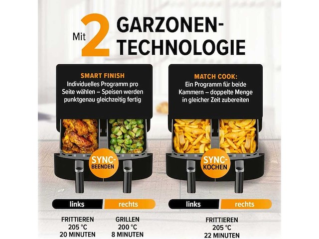 Dubbele mandje airfryer - 2 x 3,5 l - zwart - afbeelding 4 van  5