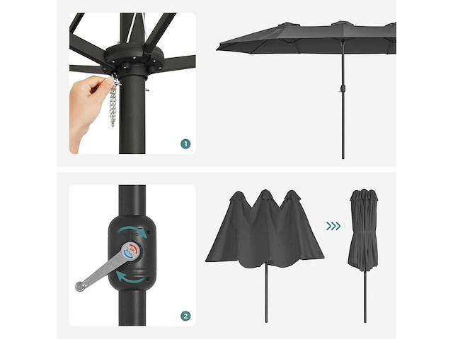 Dubbele parasol - 460 x 270 cm - antraciet - afbeelding 7 van  8
