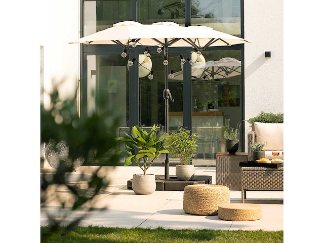 Dubbele parasol met krukas en ventilatie, bescherming 80+ - crème - afbeelding 1 van  4