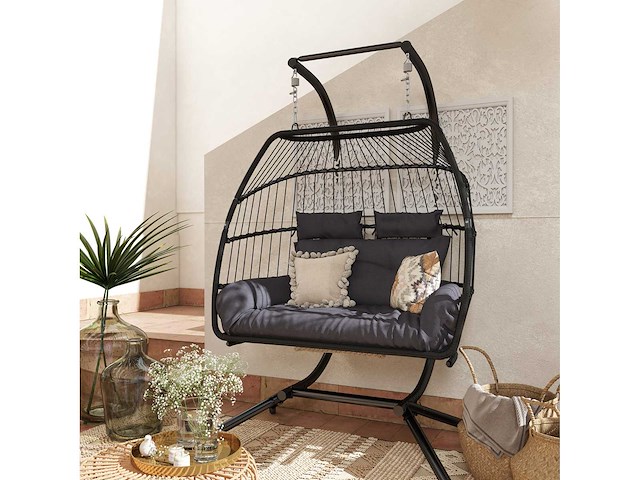 Dubbele roten hangstoel met standaard - afbeelding 2 van  7