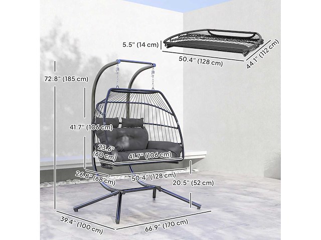 Dubbele roten hangstoel met standaard - afbeelding 4 van  7