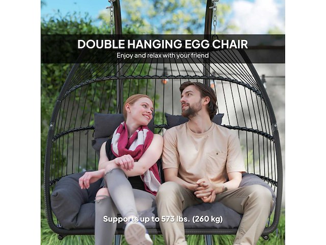 Dubbele roten hangstoel met standaard - afbeelding 5 van  7