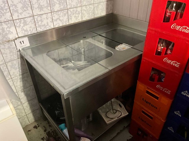 Dubbele rvs spoeltafel - afbeelding 1 van  3