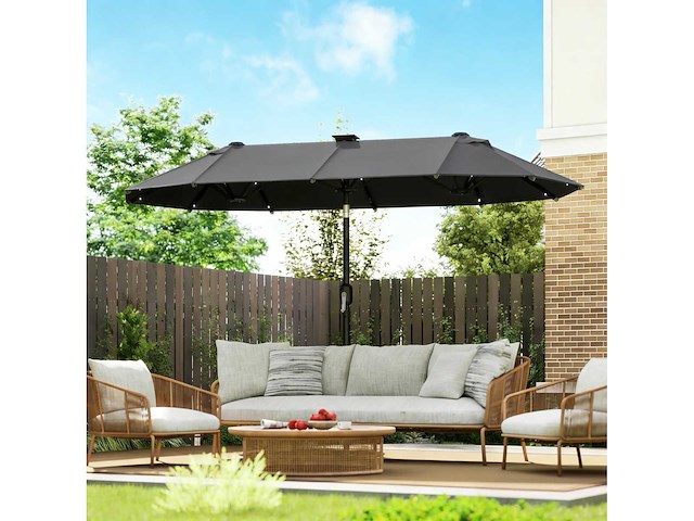 Dubbele tuinparasol 3 x 1,5 m, buitenparasol met zonne-verlichting, slinger en 2 ventilatieroosters, grijs - afbeelding 8 van  8
