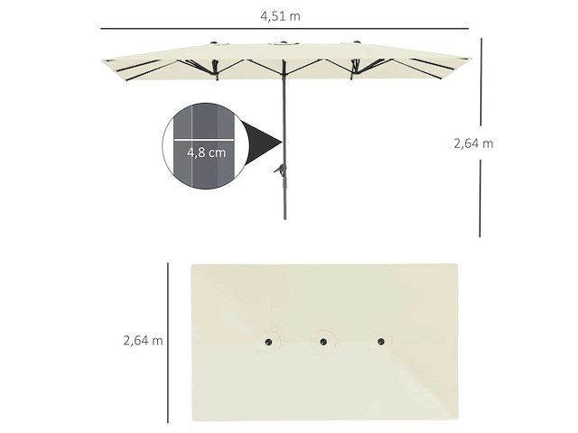 Dubbelzijdige parasol, 451 x 264 cm parasol met krukassysteem - afbeelding 4 van  5