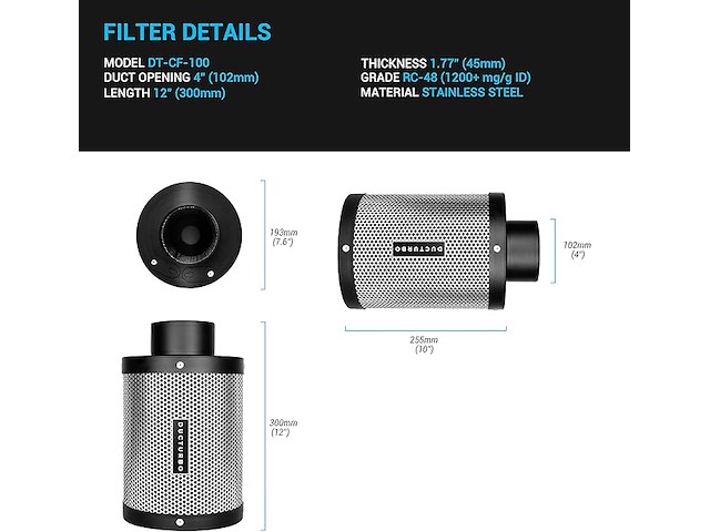 Ducturbo luchtkoolfilter 100mm x 300mm - afbeelding 4 van  5
