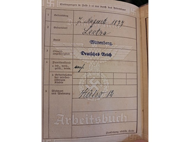 Duits arbeidsboekje 1937 - afbeelding 3 van  5