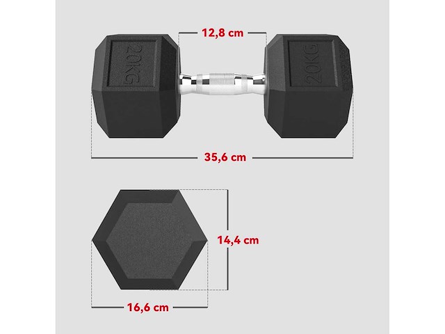 Dumbbell gewicht 20 kg - 1 stuk, hex dumbbell krachttraining & gewichtheffen - metaal zwart rubber - afbeelding 3 van  3