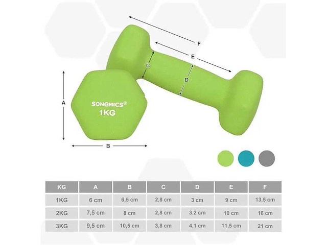 Dumbbell set - 2 x 1 kg - 2 x 2 kg - 2 x 3 kg - afbeelding 4 van  4