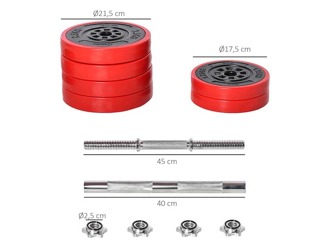 Dumbbell-set 30 kg totaal verstelbare gewichtsdiscs 2,5 / 1,25 kg - afbeelding 2 van  4