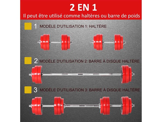 Dumbbell-set 30 kg totaal verstelbare gewichtsdiscs 2,5 / 1,25 kg - afbeelding 3 van  4