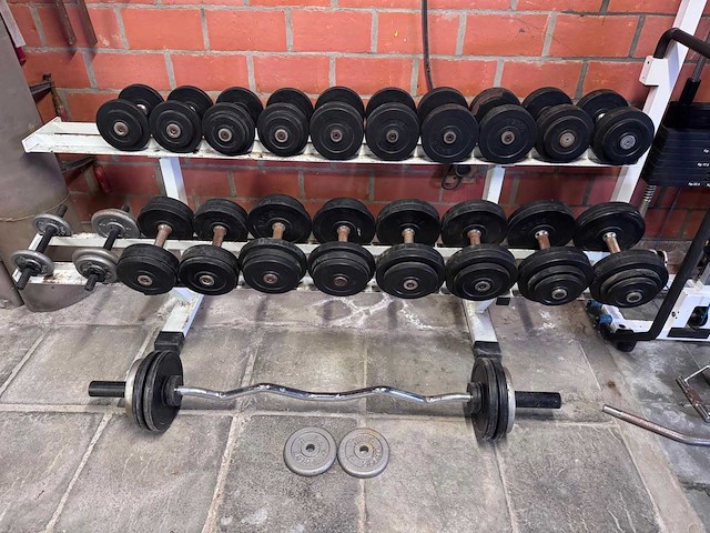 Dumbellset + rek 2,5 - 20kg - afbeelding 1 van  12