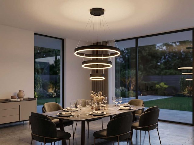 Duora design hanglamp zand zwart 20cm&40cm&60cm trio ring 60w led cct 3 kleur & 3 stappen dimmen(2x) - afbeelding 4 van  6