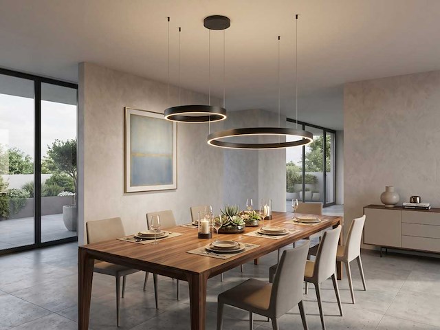 Duora design hanglamp zand zwart 80cm&40cm duo ring 60w led cct 3 kleur & 3 stappen dimmen(1x) - afbeelding 3 van  5