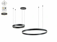 Duora design hanglamp zand zwart 80cm&40cm duo ring 60w led cct 3 kleur & 3 stappen dimmen(1x) - afbeelding 2 van  5