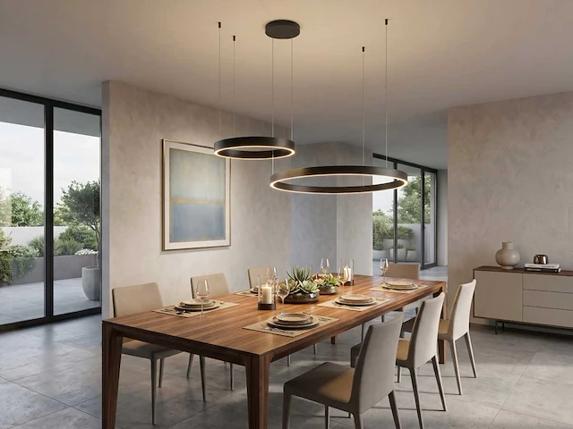 Duora design hanglamp zand zwart 80cm&40cm duo ring 60w led cct 3 kleur & 3 stappen dimmen(1x) - afbeelding 3 van  5