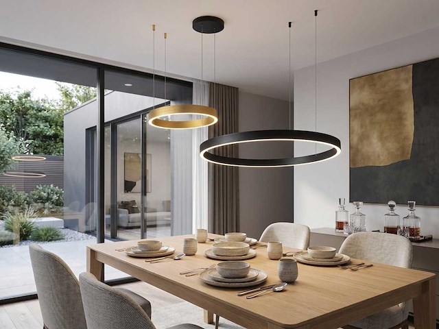 Duora zand zwart en goud hanglamp 80cm&40cm duo ring 60w led 3cct & 3 stappen dim(2x) - afbeelding 1 van  4