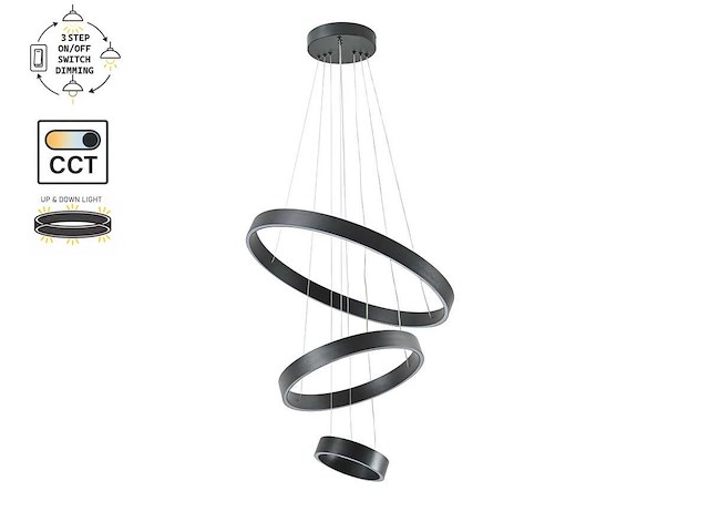 Duora zand zwart hanglamp 20cm&40cm&60cm trio ring 60w led 3cct & 3 stappen dim(1x) - afbeelding 5 van  6