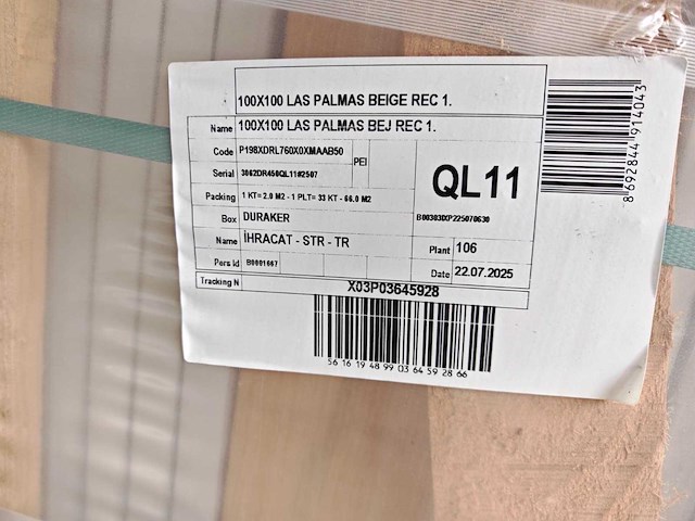 Duraker las palmas beige mat vloertegel 100x100 cm 66 m² - afbeelding 1 van  1
