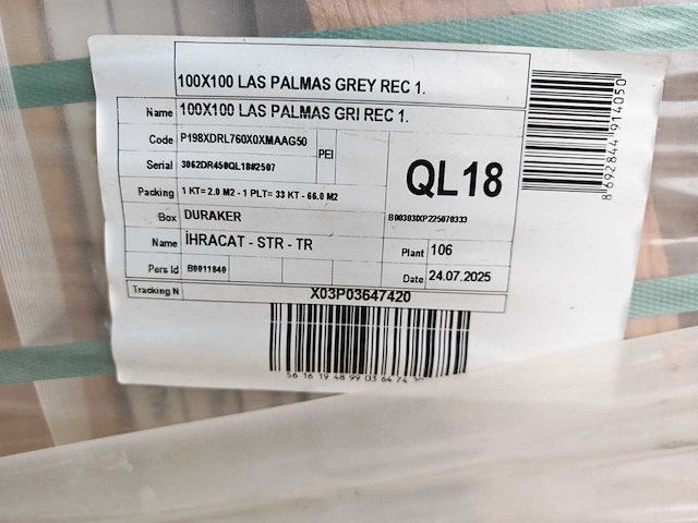 Duraker las palmas grijs mat vloertegel 100x100 cm 132 m² - afbeelding 3 van  3