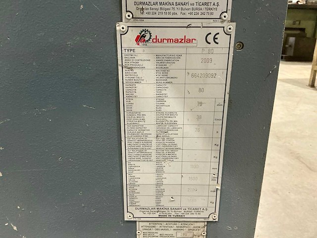 Durmazlar p80 ponsmachine - afbeelding 7 van  8