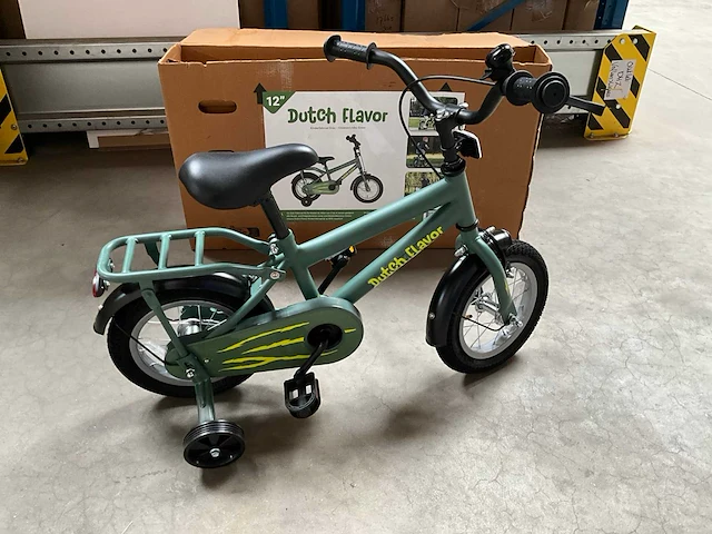 Dutch flavor kinderfiets groen met zijwieltjes 12” - afbeelding 1 van  12