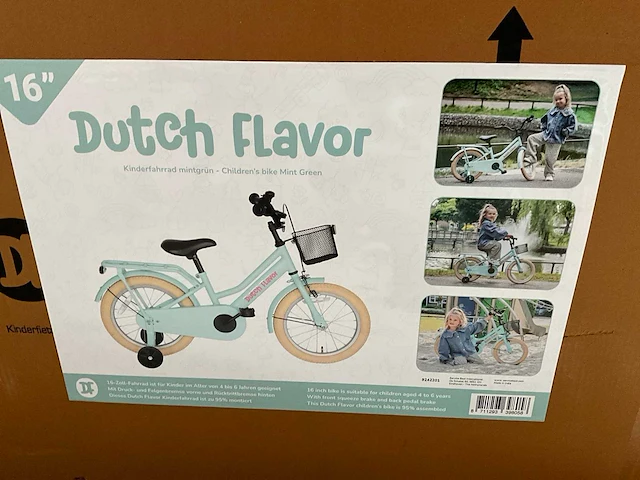 Dutch flavor kinderfiets mintgroen met zijwieltjes 16” - afbeelding 2 van  11