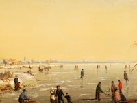 Dutch romantic school, ice skaters near a windmill, oil on mahogany 32 x 42 cm. (12.59 x 16.53 in.), frame: 45 x 55 cm. (17.71 x 21.64 in.) - afbeelding 5 van  5