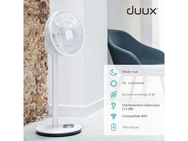 Duux whisper flex white dxcf13 - slimme voetstukventilator met dockingstation en batterij - stille ventilator (dxcf13) - afbeelding 4 van  6