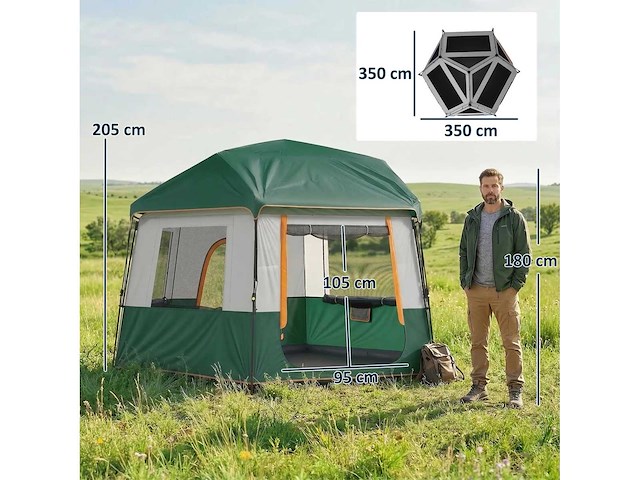 Easy pitch cabin tent, waterdicht 3000 mm, 4 personen - afbeelding 3 van  6