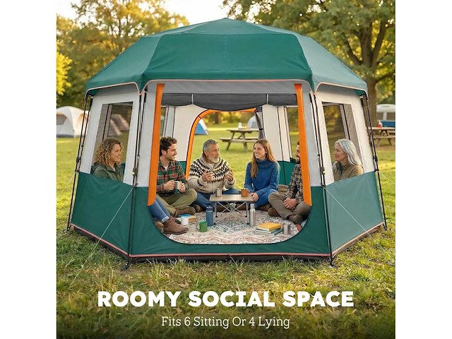 Easy pitch cabin tent, waterdicht 3000 mm, 4 personen - afbeelding 4 van  6