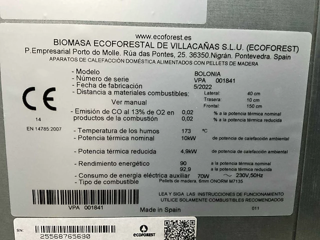 Ecoforest bolonia - zwart - pelletkachel - afbeelding 9 van  9