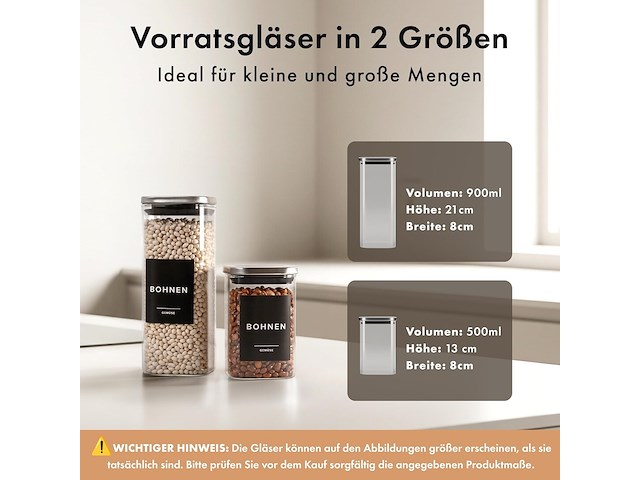 Edelhaus voorraadpotten met deksel van roestvrij staal (4 x 1000 ml, 8 x 600 ml) - afbeelding 2 van  3