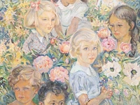Edgard wiethase (1881-1965), portrait of 7 girls, 1953, oil on canvas 108 x 83 cm. (42.52 x 32.67 in.), frame: 125 x 100 cm. (49.21 x 39.36 in.)