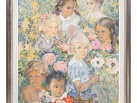 Edgard wiethase (1881-1965), portrait of 7 girls, 1953, oil on canvas 108 x 83 cm. (42.52 x 32.67 in.), frame: 125 x 100 cm. (49.21 x 39.36 in.) - afbeelding 2 van  7