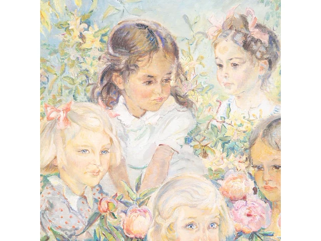 Edgard wiethase (1881-1965), portrait of 7 girls, 1953, oil on canvas 108 x 83 cm. (42.52 x 32.67 in.), frame: 125 x 100 cm. (49.21 x 39.36 in.) - afbeelding 5 van  7