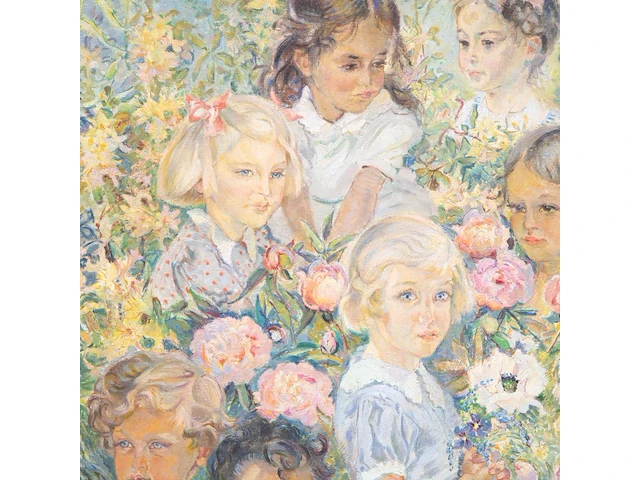 Edgard wiethase (1881-1965), portrait of 7 girls, 1953, oil on canvas 108 x 83 cm. (42.52 x 32.67 in.), frame: 125 x 100 cm. (49.21 x 39.36 in.) - afbeelding 6 van  7