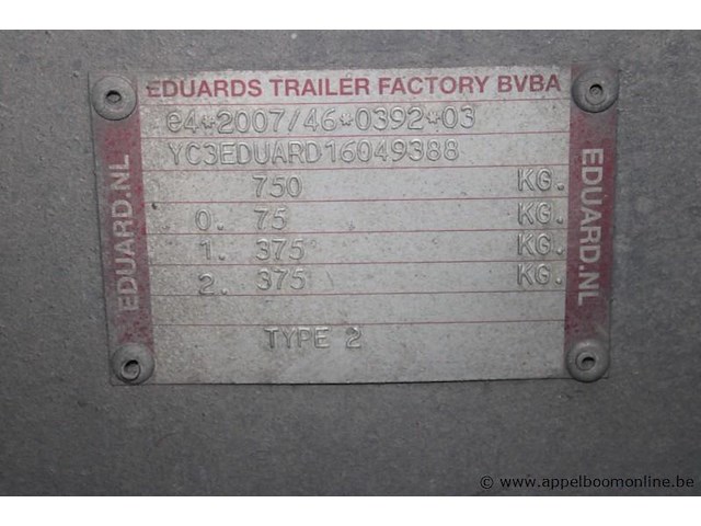 Eduards type 2, 2-assig, mtm 750 kg, open aanhangwagen, chassisnummer yc3eduard16049388 - afbeelding 4 van  4