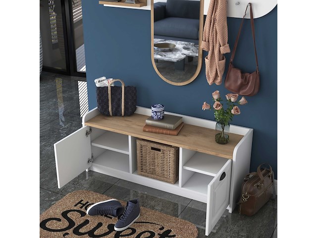 Ee101 kapstok | 100% melamine | wit, walnoot - afbeelding 5 van  7