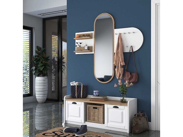 Ee101 kapstok | 100% melamine | wit, walnoot - afbeelding 1 van  7