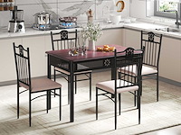 Een eettafel van 5 delen, inclusief een houten en metalen tafel en 4 stoelen met kussens - afbeelding 1 van  8