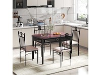 Een eettafel van 5 delen, inclusief een houten en metalen tafel en 4 stoelen met kussens - afbeelding 2 van  8