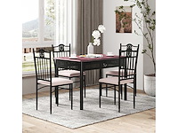 Een eettafel van 5 delen, inclusief een houten en metalen tafel en 4 stoelen met kussens - afbeelding 4 van  8