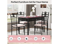 Een eettafel van 5 delen, inclusief een houten en metalen tafel en 4 stoelen met kussens - afbeelding 7 van  8