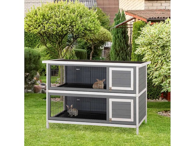 Een kast van twee verdiepingen, groot model, houten kooi voor konijnen, kippen en eenden - afbeelding 3 van  7