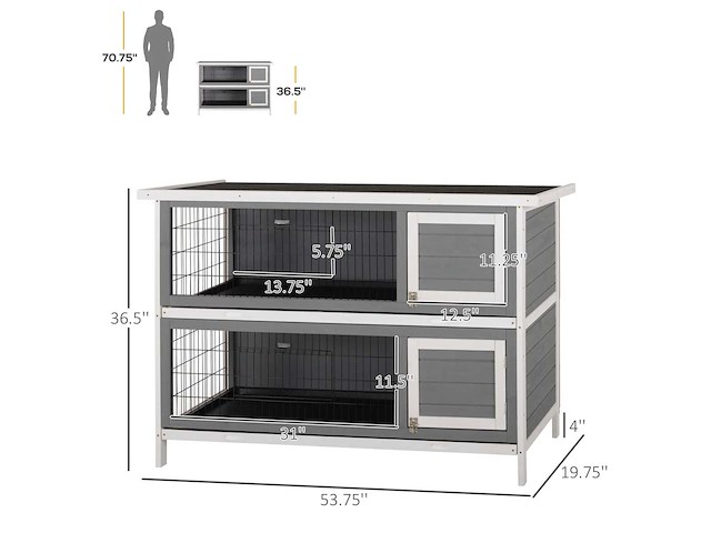 Een kast van twee verdiepingen, groot model, houten kooi voor konijnen, kippen en eenden - afbeelding 4 van  7