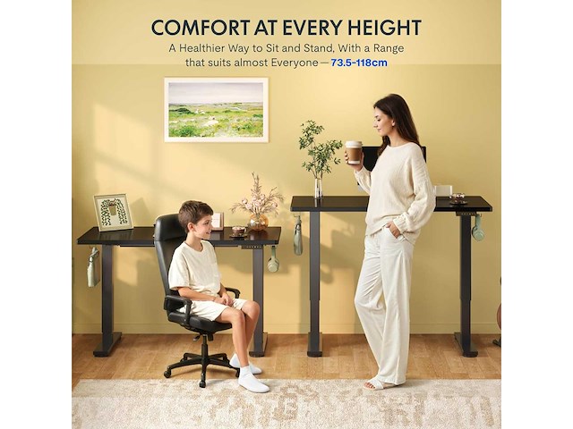 Eén sta-bureau 100x60cm, elektrisch in hoogte verstelbaar bureau - afbeelding 4 van  7