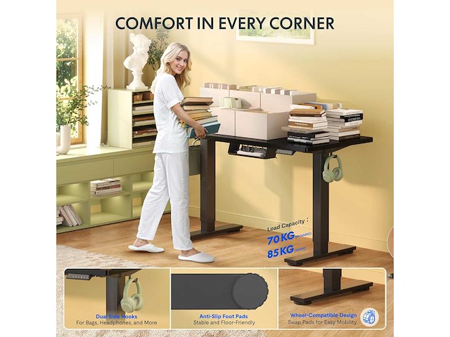 Eén sta-bureau 100x60cm, elektrisch in hoogte verstelbaar bureau - afbeelding 5 van  6