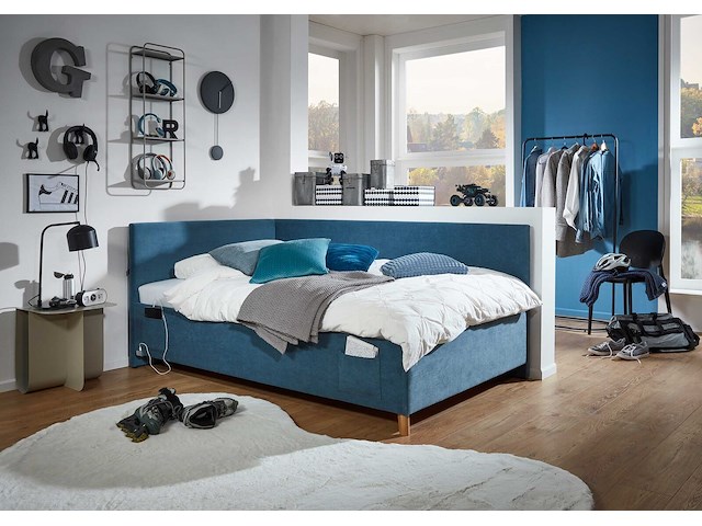 Eenpersoonsbed cool | met rugleuning | 90 x 200 cm | blauw design - afbeelding 1 van  7