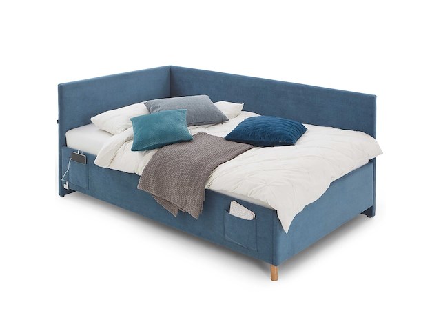 Eenpersoonsbed cool | met rugleuning | 90 x 200 cm | blauw design - afbeelding 6 van  7